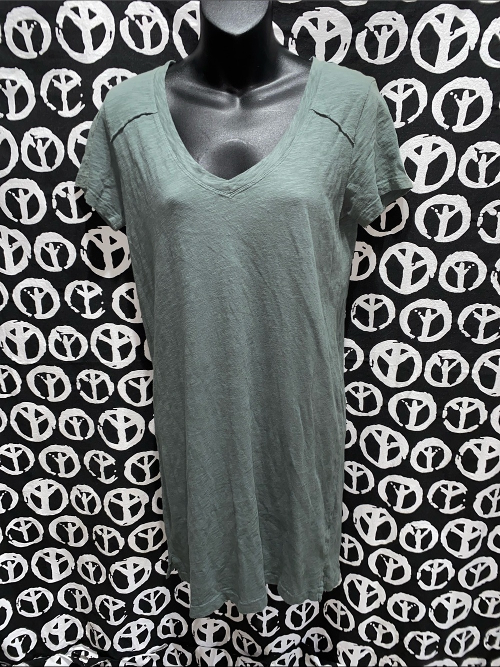 BOBI  V-Neck Short Sleeve Tee Dress - Sage Green SZ XS